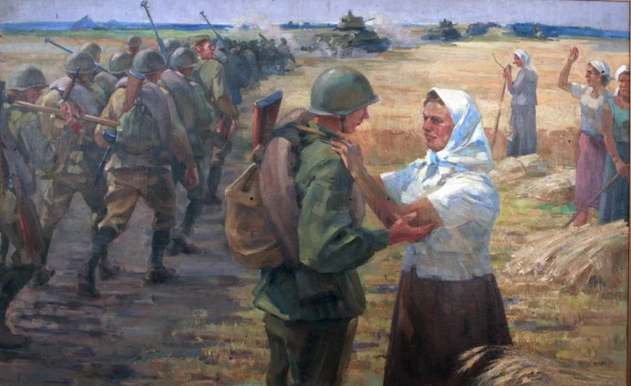 Мать провожает солдата